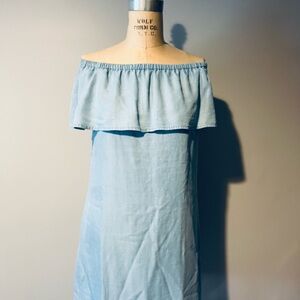 Rayon Chambray Ruffled Off-Shoulder Sundress